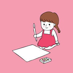 Cartoon cute little artist girl vector.