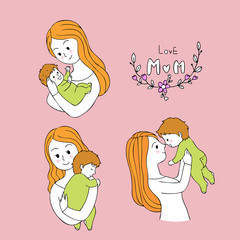 Cartoon cute mother carries baby vector.