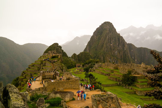 Panoramic view to Machu Picchu archaeological site and Huayna Picchu mountain , Cuzco, Peru