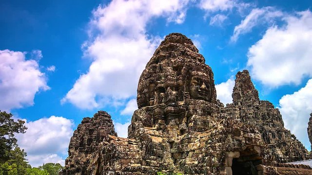 4K Time lapse of a Bayon temple at Angkor Thom  in Siem Reap province of Cambodia