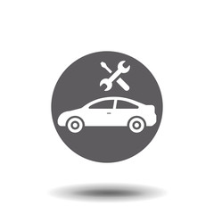 Car service sign. Auto repair icon on white web button. Vector automotive symbol of vehicle and spanner