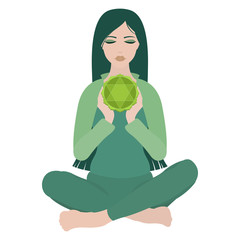 Illustration of a woman sitting in yoga lotus pose with heart chakra