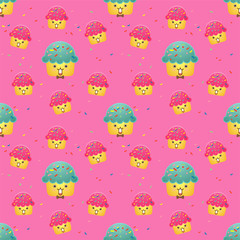 Seamless pattern cute cupcakes Vector illustration.