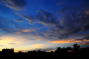 Colorful sky and clouds at sunset with  silhouette of country view in Taiwan