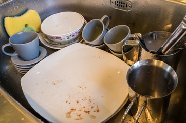 dirty dishes in sink