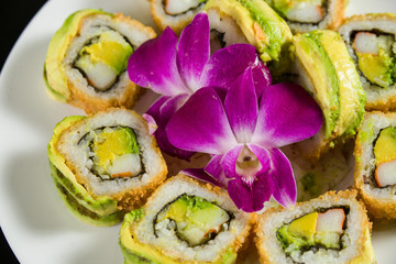 Sushi on a white plate