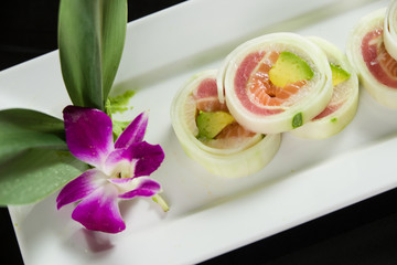 Sushi on a white plate