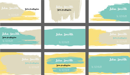 Drawn Business Cards Vector Template Collection. Ink, Oil Paint Brush Strokes Cool Banners Set. Creative Atristic Grungy Retro Corporate Identity. Funky Strokes Cool Business Cards Vector Template.