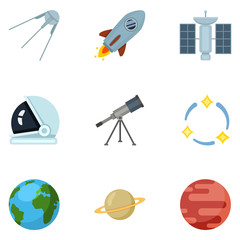 Naklejka premium Vector Set of Color Space Icons. Astronomy Symbols.