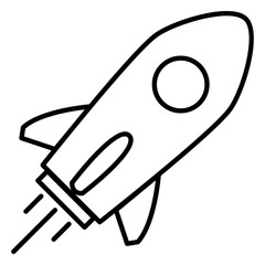 Vector Black Outline Icon - Flying Space Rocket