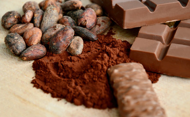 Chocolate with Cocoa beans and powder.