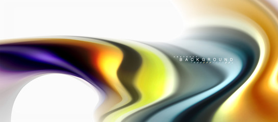 Fluid liquid mixing colors concept on light grey background, curve flow, trendy abstract layout template for business or technology presentation or web brochure cover, wallpaper