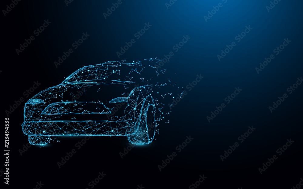 Poster Car form lines, triangles and particle style design. Illustration vector