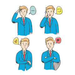 Cartoon set Businessman character in acting different emotions poses design