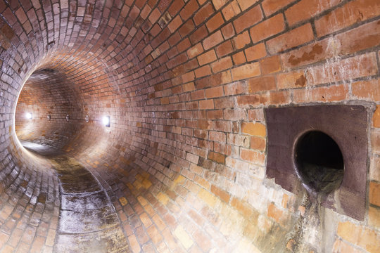 Old sewers in Polish city Łodz.  Brick construction