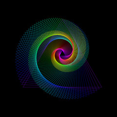 Vector Illustration - Rainbow Triangle Abstract Spiral Illustration on a Black Background for an Art and, or for Print