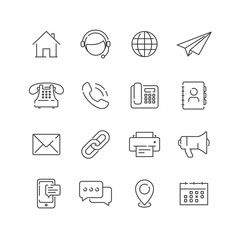 Set of contact us icons, line style.