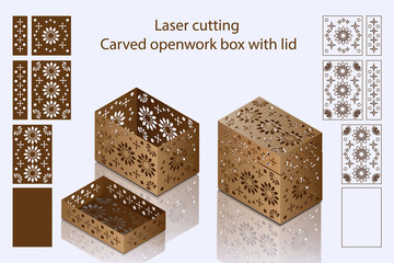 Laser cutting. Carved openwork box with lid