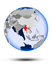 Myanmar on globe