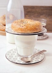 classic rustic breakfast on marble stone