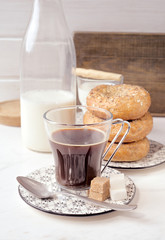 classic rustic breakfast on marble stone