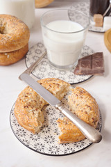 classic rustic breakfast on marble stone