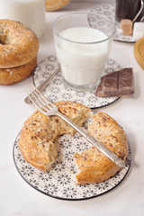 classic rustic breakfast on marble stone