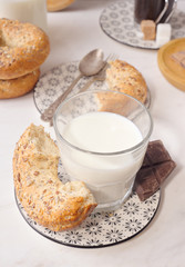 classic rustic breakfast on marble stone
