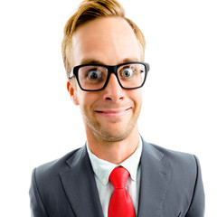 Happy young businessman in glasses