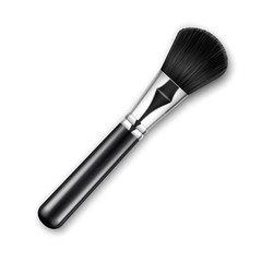 Vector Black Clean Professional Makeup Powder Brush with Black Handle Isolated on White Background