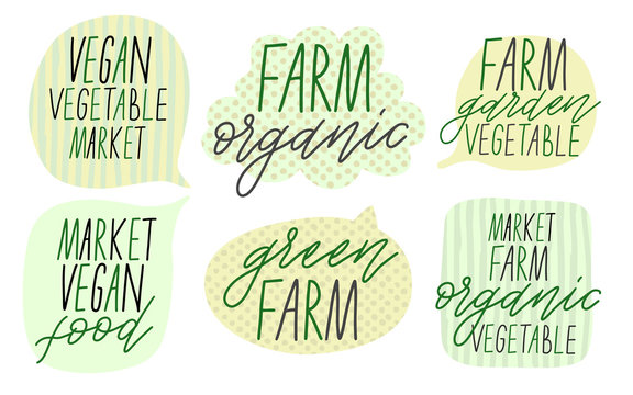 Vector Speech Bubbles Boxes set. Text in the frame for the farm vegetable. Artistic label, badge, poster.