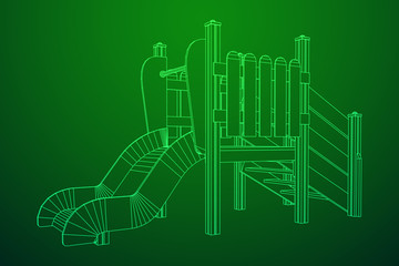 Playground slide wireframe low poly mesh construction. Vector illustration