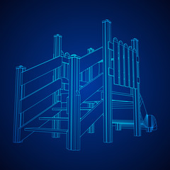 Playground slide wireframe low poly mesh construction. Vector illustration