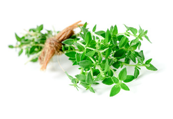 Thyme fresh herb closeup isolated on white