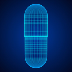 Medical capsule pill wireframe low poly mesh object. Vector illustration