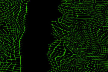 destroyed green colored grid on black background