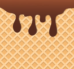 Dark Chocolate Melted on Wafer Background. Vector Illustration, eps 10