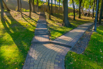 the paths from the stone on the green slopes going up