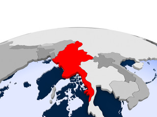 Obraz premium Myanmar on political globe