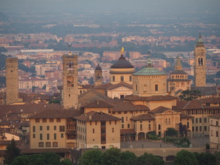 Fototapeta na wymiar Bergamo. One of the beautiful city in Italy. Landscape on the old town from Saint Vigilio hill