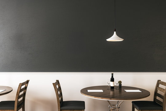 Mockup Black Wall In Hipster Cafe