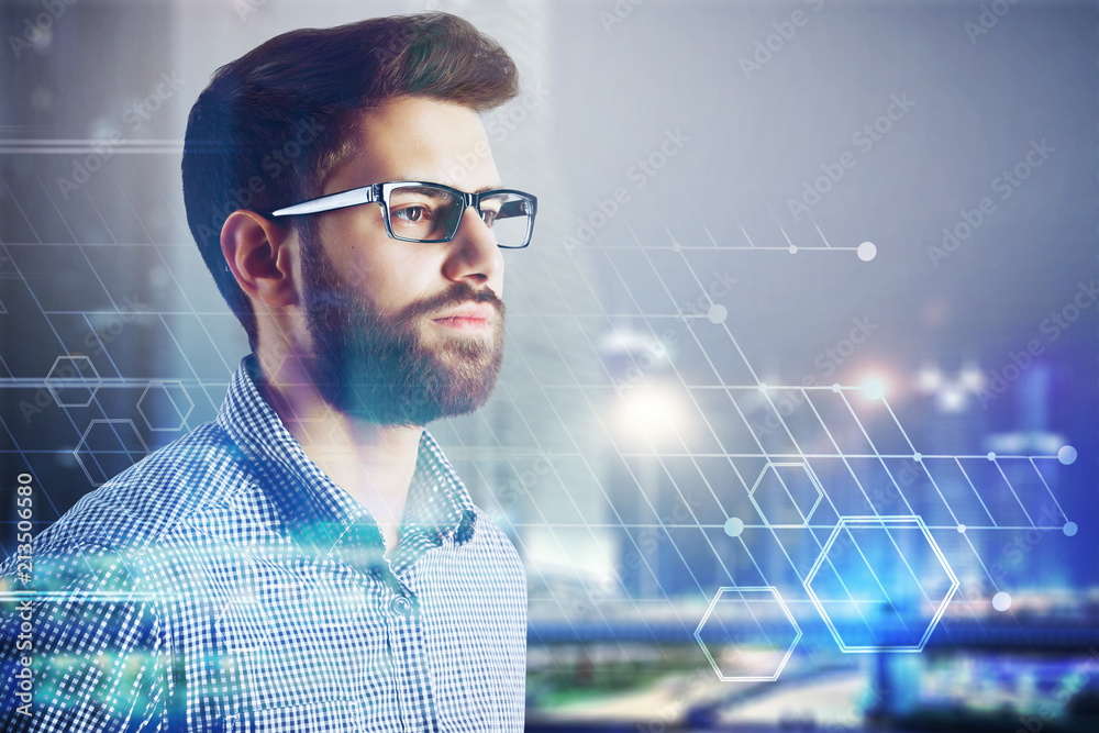 Aufkleber hipster with beard and abstract background