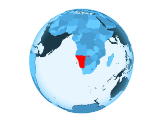 Namibia on blue globe isolated