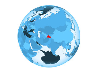 Tajikistan on blue globe isolated