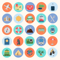 Travel color flat icon set for web and mobile design