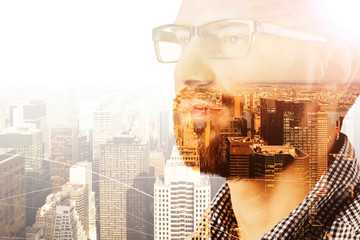 Fototapeta premium businessman and city view