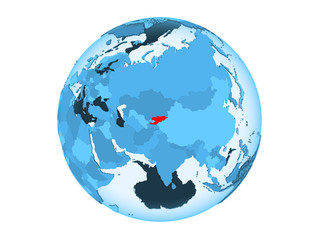 Kyrgyzstan on blue globe isolated