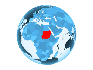 Sudan on blue globe isolated