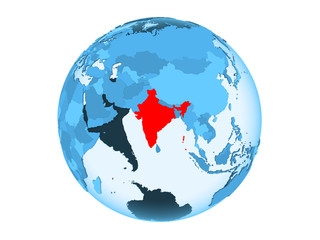 India on blue globe isolated