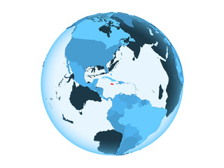 Jamaica on blue globe isolated